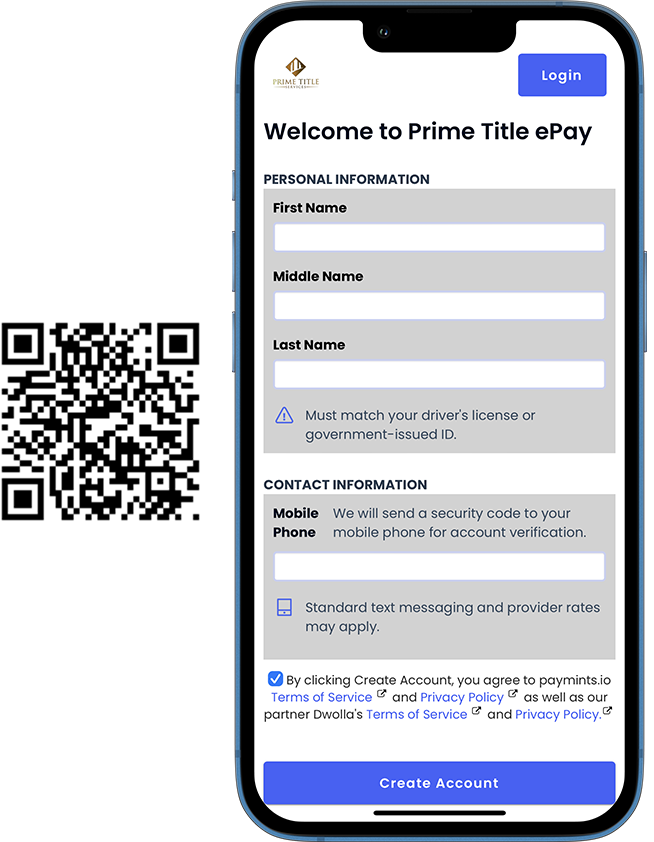 Prime Title Services Pay Mobile with QR
